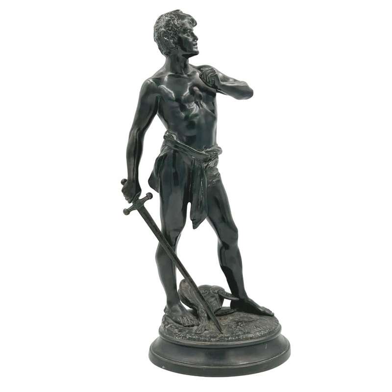 Bronze Figure Of A Warrior With Sword Signed 20th