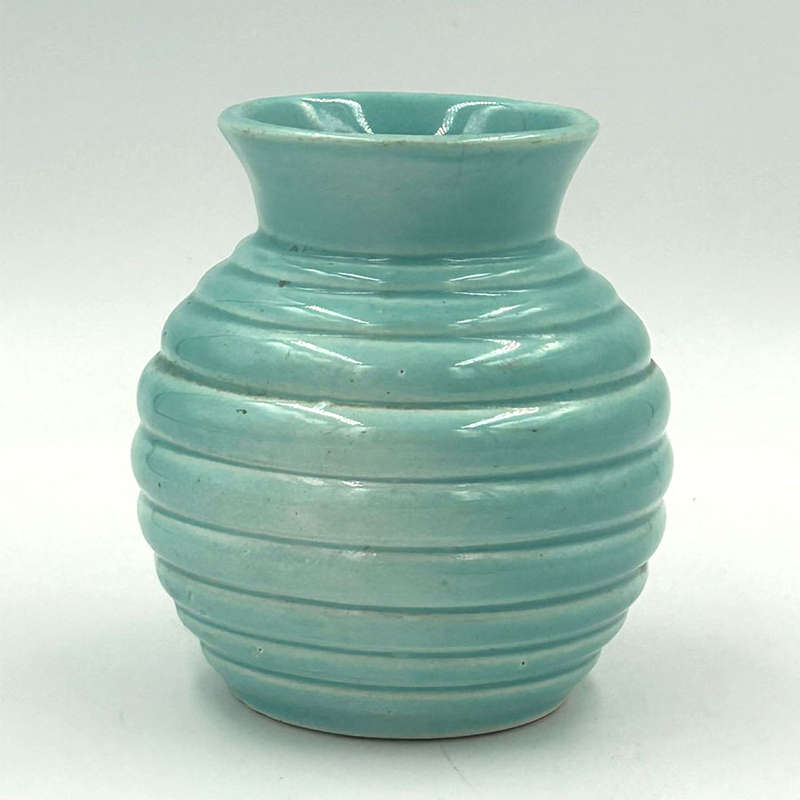 Lucia Ware Stylised Pottery Turquoise Ribbed Vase By Boksburg East Pottery  C1970