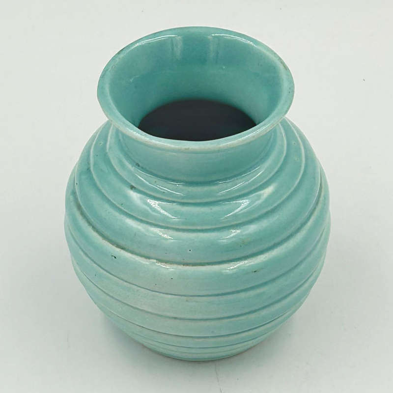 Lucia Ware Stylised Pottery Turquoise Ribbed Vase By Boksburg East Pottery  C1970