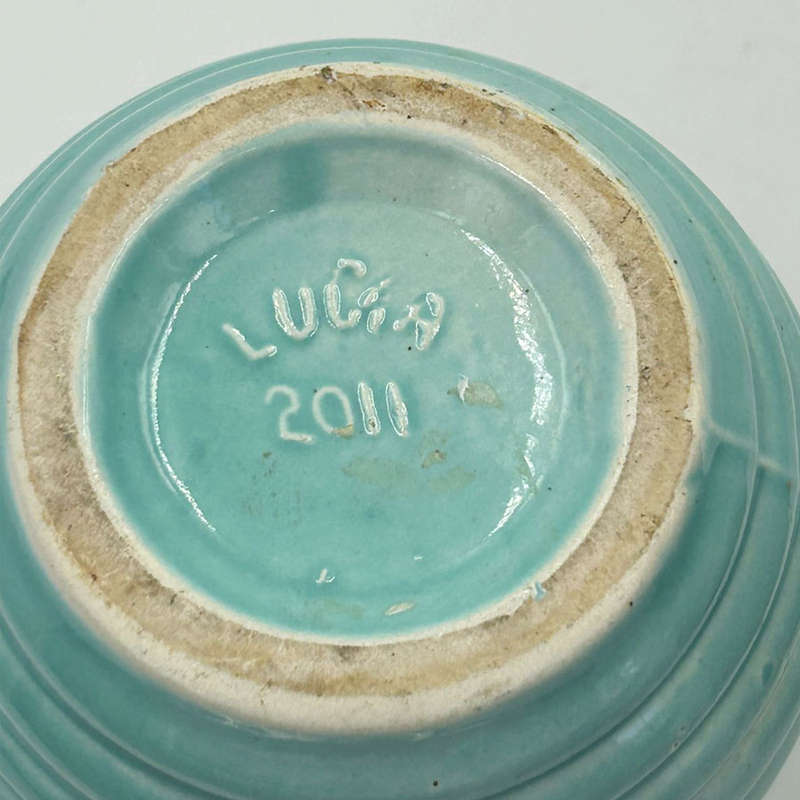 Lucia Ware Stylised Pottery Turquoise Ribbed Vase By Boksburg East Pottery  C1970