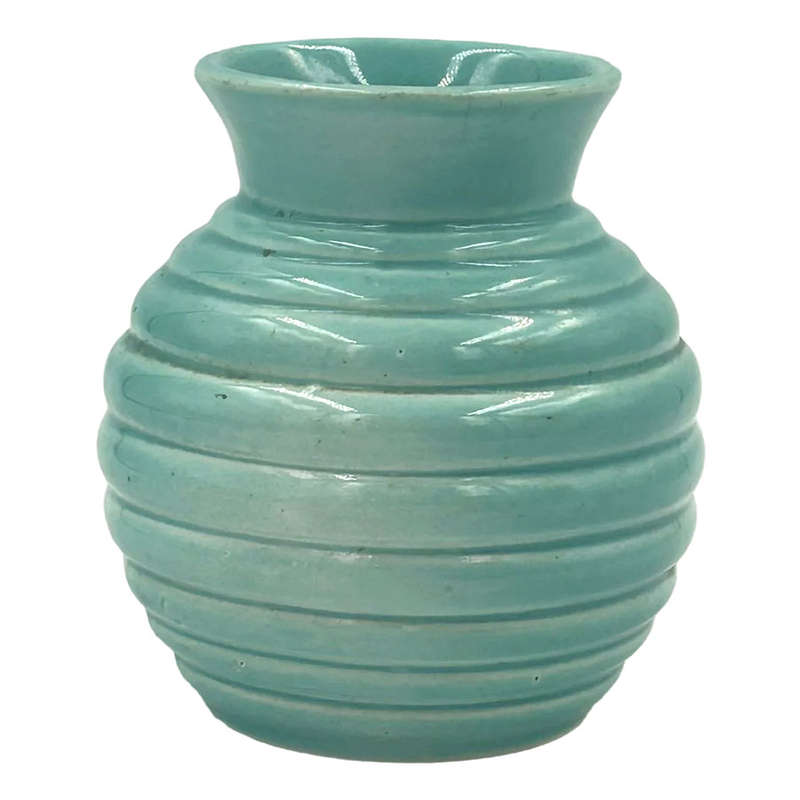 Lucia Ware Stylised Pottery Turquoise Ribbed Vase By Boksburg East Pottery  C1970