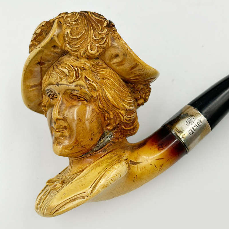 Meerschaum Pipe Ladies Head In Original Box Birmingham Silver 1919