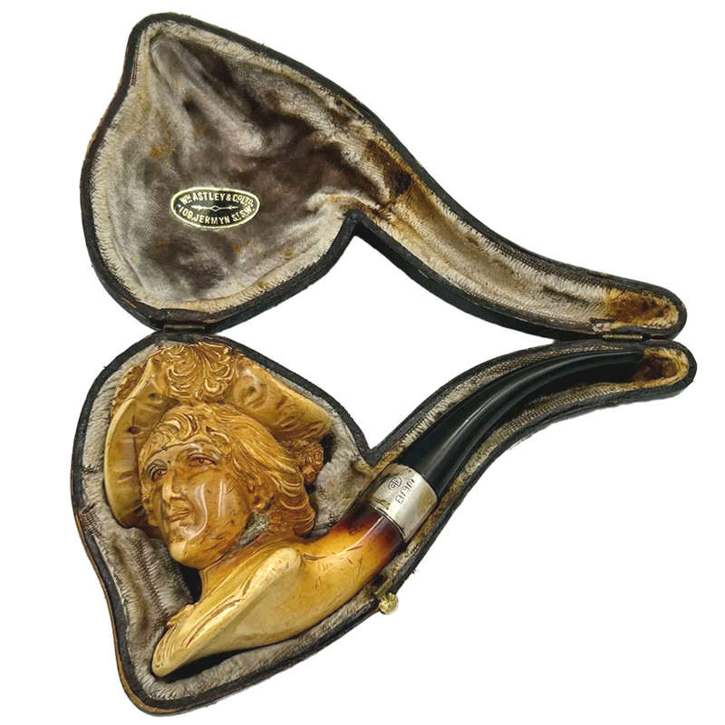 Meerschaum Pipe Ladies Head In Original Box Birmingham Silver 1919