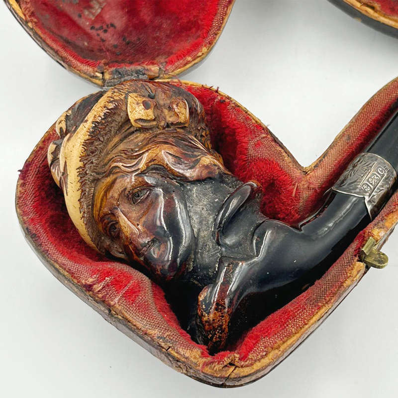 Meerschaum Pipe Ladies Head In Original Box Birmingham Silver 1927