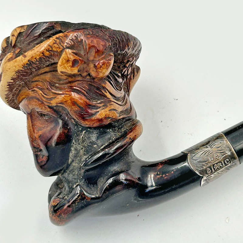 Meerschaum Pipe Ladies Head In Original Box Birmingham Silver 1927