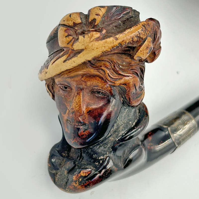 Meerschaum Pipe Ladies Head In Original Box Birmingham Silver 1927