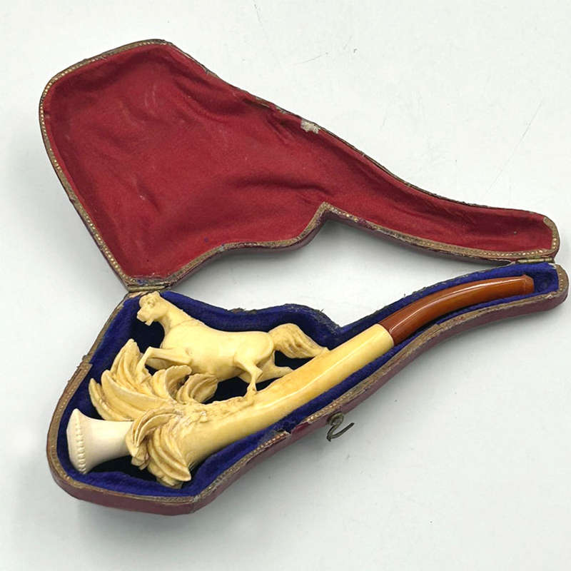Meerschaum Pipe Rearing Horse  In Original Box