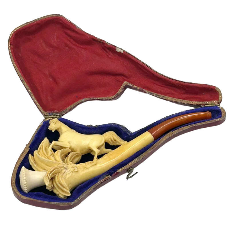Meerschaum Pipe Rearing Horse  In Original Box