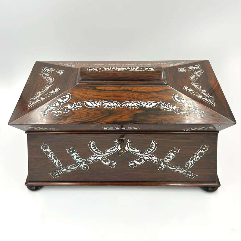 Regency Rosewood Tea Caddy Mother of Pearl Inlay C1810