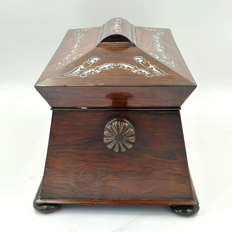Regency Rosewood Tea Caddy Mother of Pearl Inlay C1810