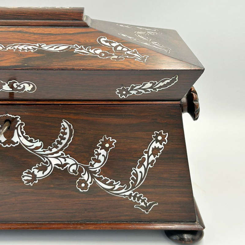 Regency Rosewood Tea Caddy Mother of Pearl Inlay C1810