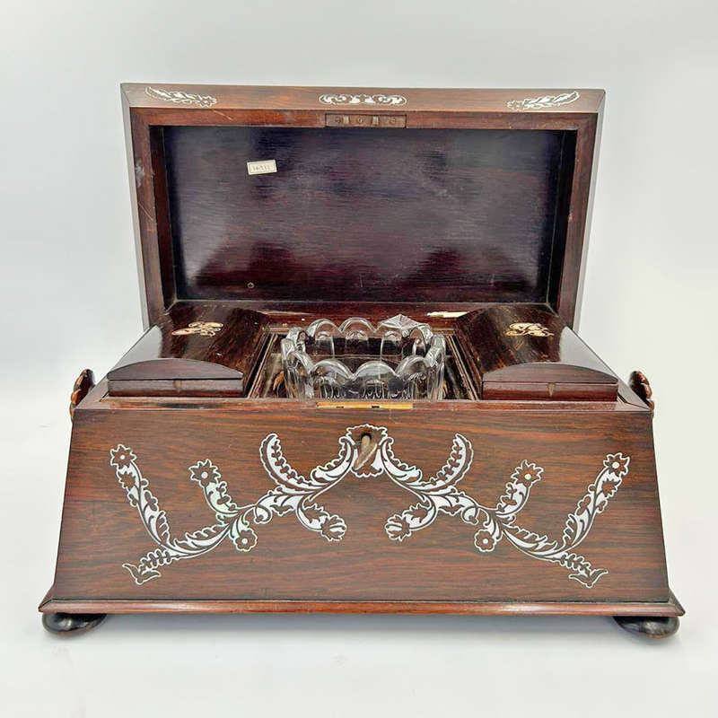 Regency Rosewood Tea Caddy Mother of Pearl Inlay C1810