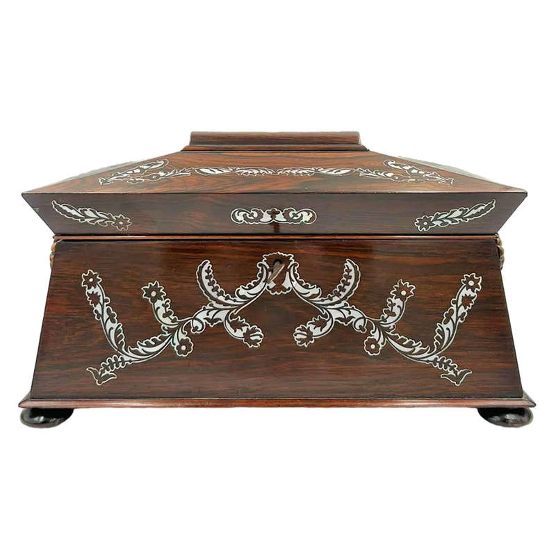 Regency Rosewood Tea Caddy Mother of Pearl Inlay C1810
