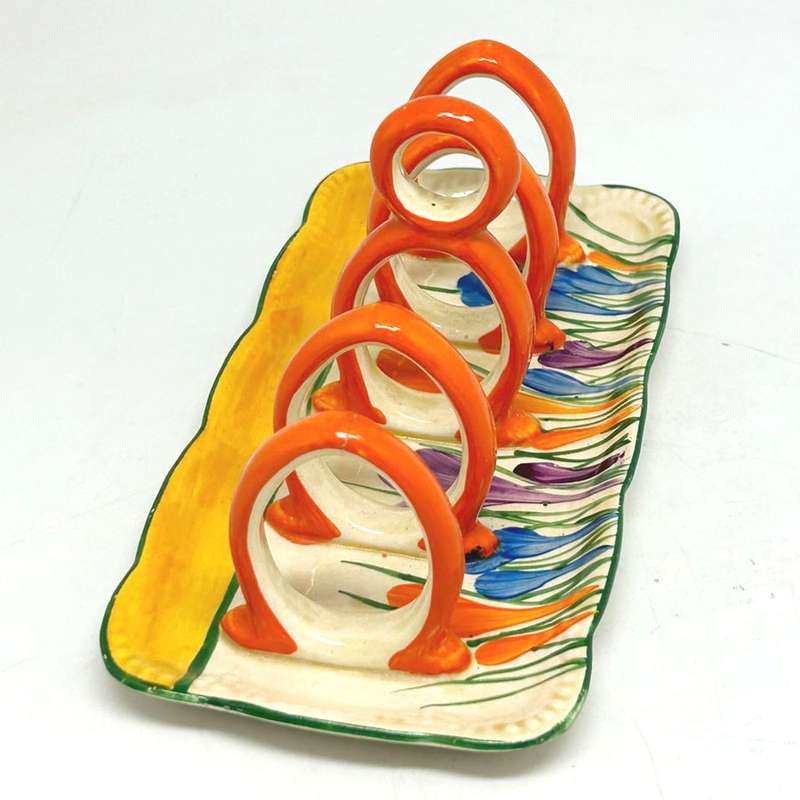 Clarice Cliff Bizarre Autumn Crocus 5 Bar Toast Rack C1930