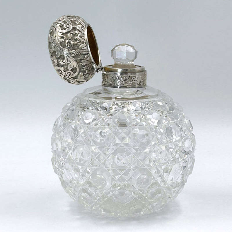 Hallmarked Silver Large Cut Glass Perfume Bottle Birmingham 1889