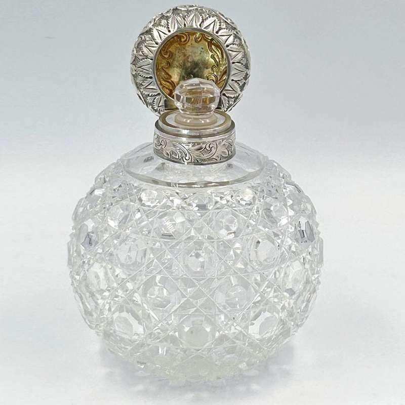 Hallmarked Silver Large Cut Glass Perfume Bottle Birmingham 1889