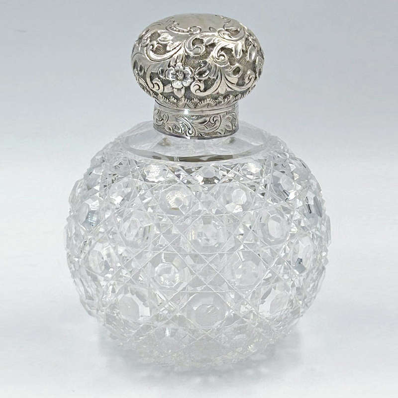 Hallmarked Silver Large Cut Glass Perfume Bottle Birmingham 1889