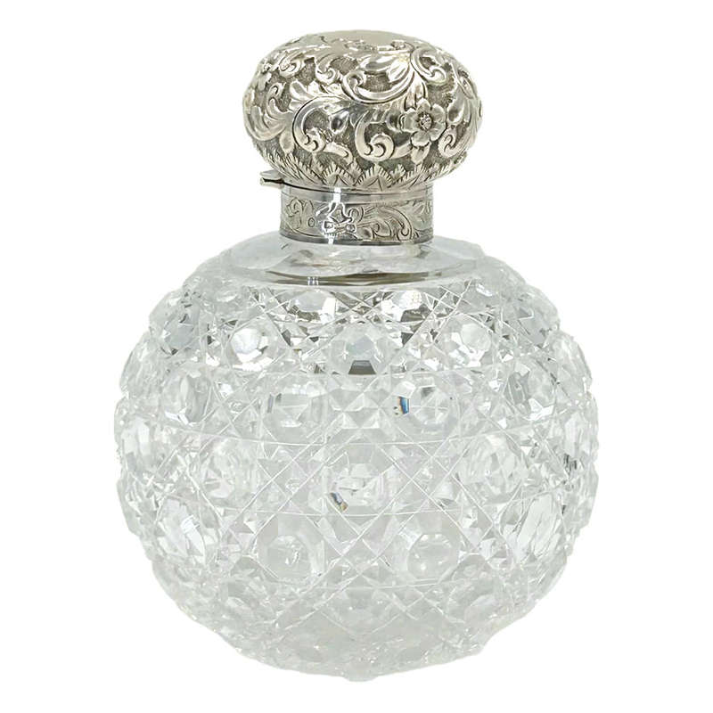 Hallmarked Silver Large Cut Glass Perfume Bottle Birmingham 1889