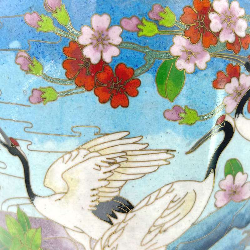 Japanese Floral Cloisonne Decorative Crane Scene Vase 20th
