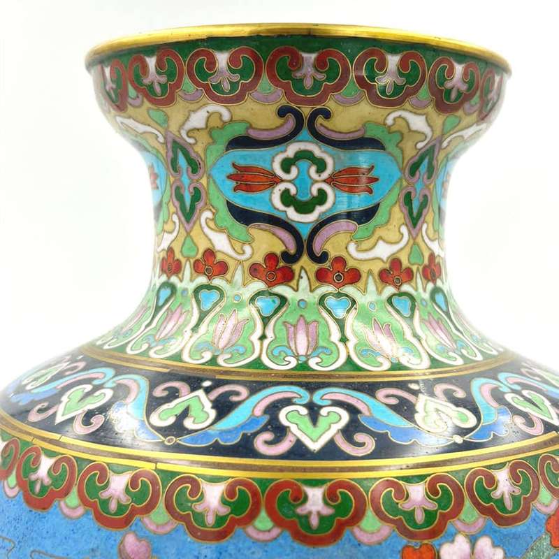 Japanese Floral Cloisonne Decorative Crane Scene Vase 20th