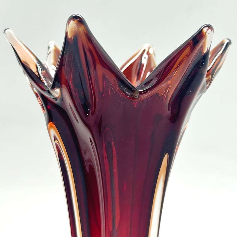 Murano Seguso Sommerso Amber Flame Glass Vase C1970