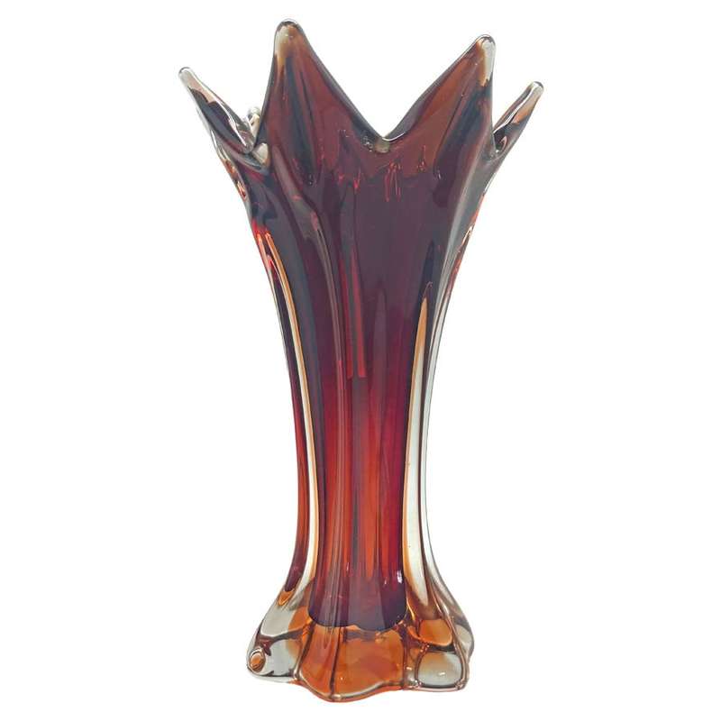 Murano Seguso Sommerso Amber Flame Glass Vase C1970