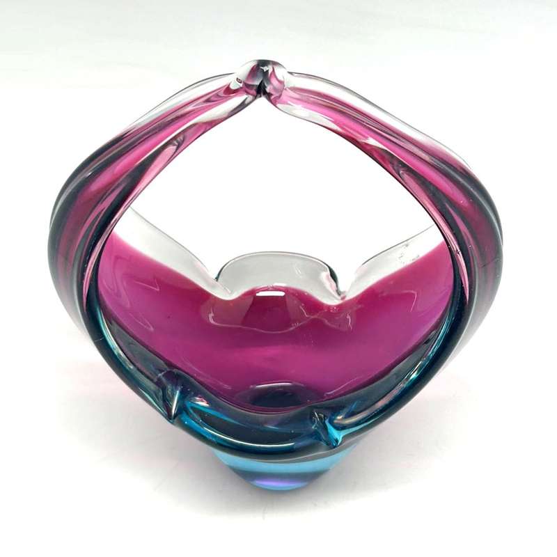 Murano Sommerso Purple Blue Glass Basket 20th