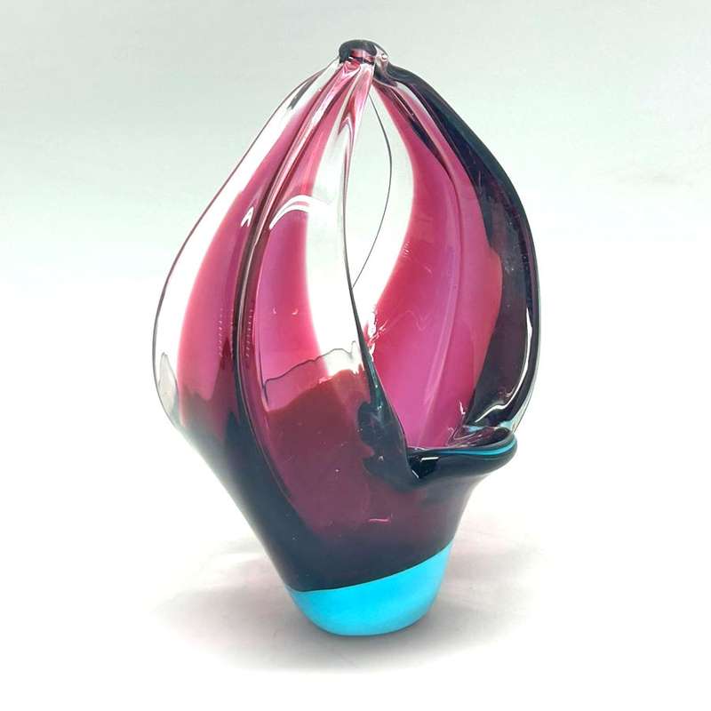 Murano Sommerso Purple Blue Glass Basket 20th
