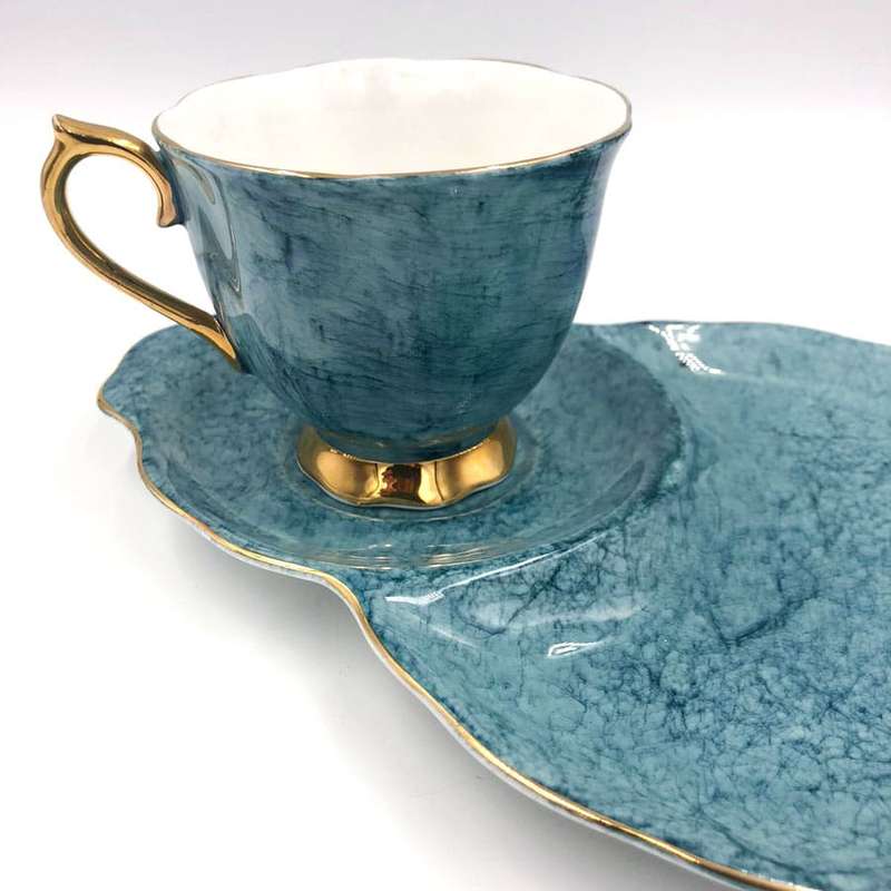 Royal Albert Gossamer Tennis Snack Set Blue-Green Marble