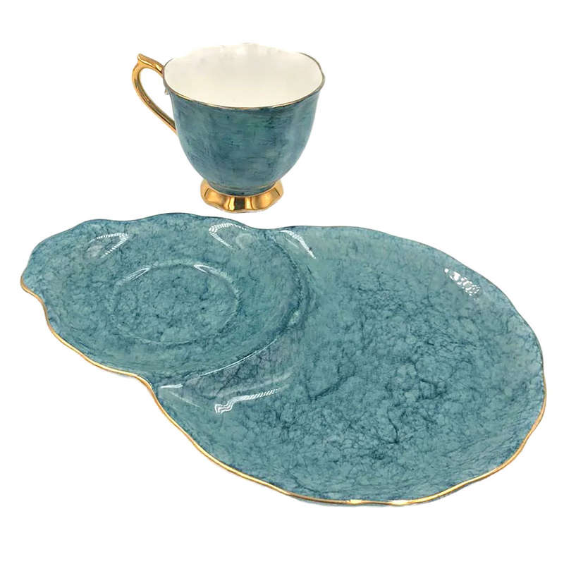 Royal Albert Gossamer Tennis Snack Set Blue-Green Marble