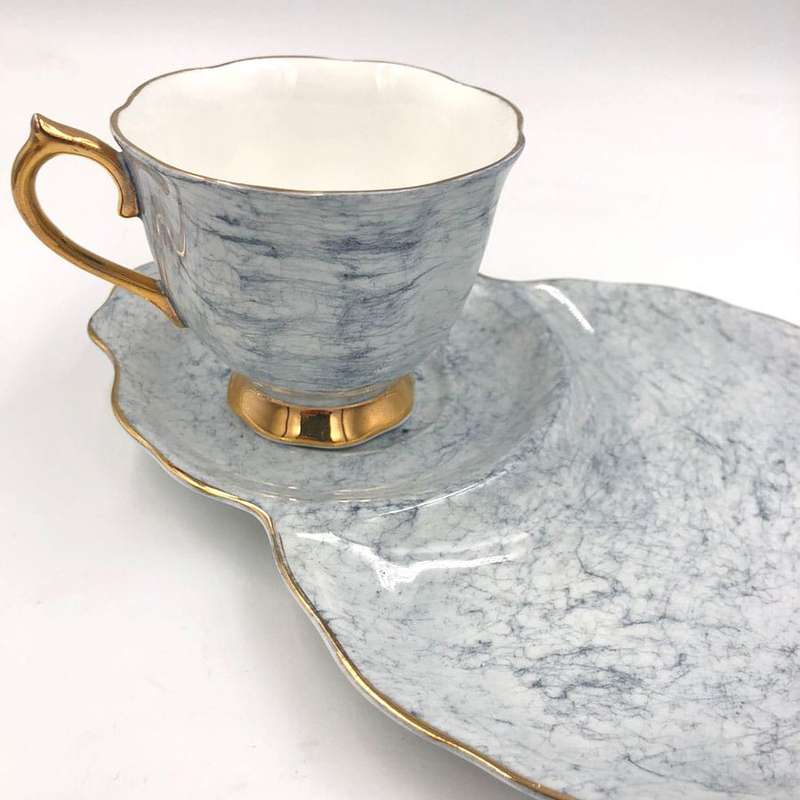 Royal Albert Gossamer Tennis Snack Set Grey Marble