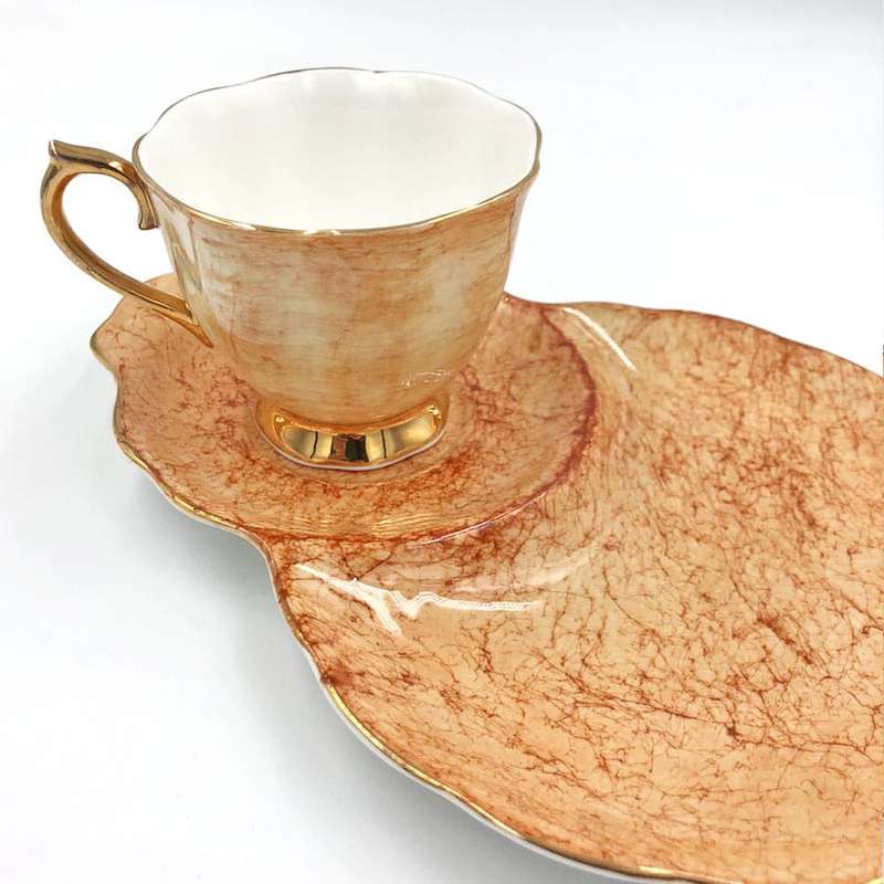 Royal Albert Gossamer Tennis Snack Set Orange Marble