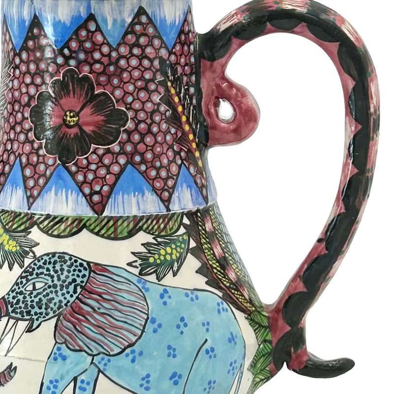 Ardmore Hand Elephant Scene Painted Large Coffee Pot By Ohelia 1995