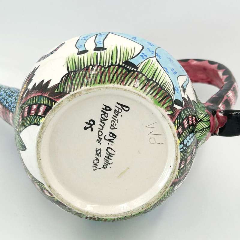 Ardmore Hand Elephant Scene Painted Large Coffee Pot By Ohelia 1995