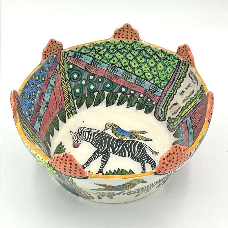 Ardmore Hand Painted Zebra Bowl 1994 Matrinah