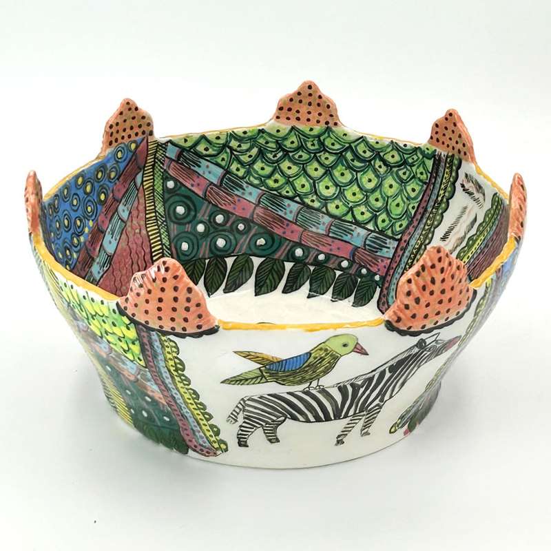 Ardmore Hand Painted Zebra Bowl 1994 Matrinah