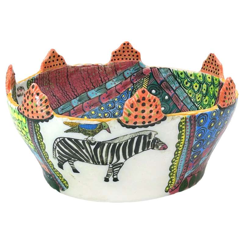 Ardmore Hand Painted Zebra Bowl 1994 Matrinah