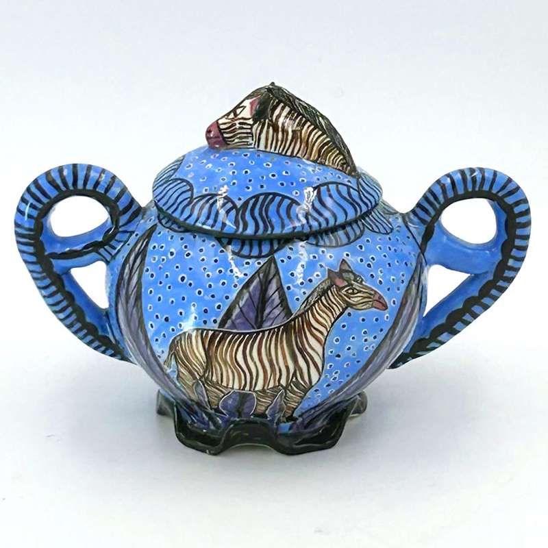 Ardmore Hand Painted Zebra Bowl and Cover Octevia 1998