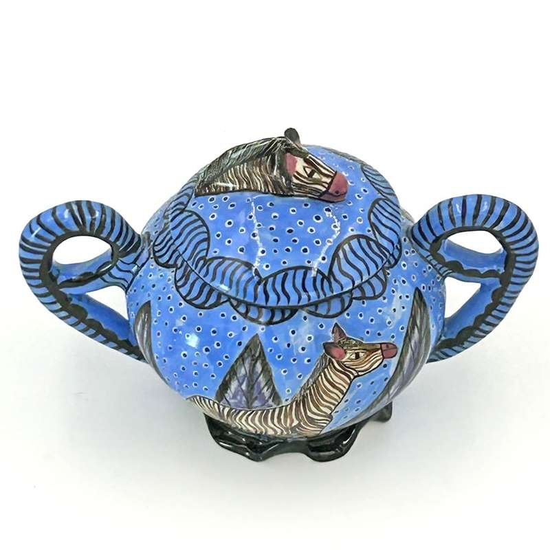 Ardmore Hand Painted Zebra Bowl and Cover Octevia 1998