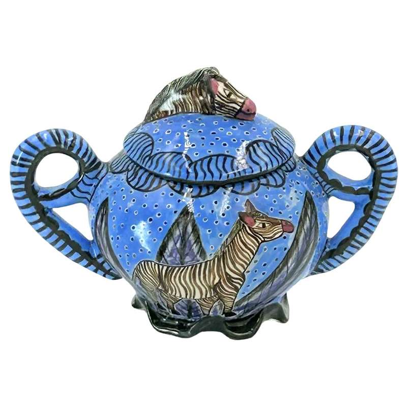 Ardmore Hand Painted Zebra Bowl and Cover Octevia 1998