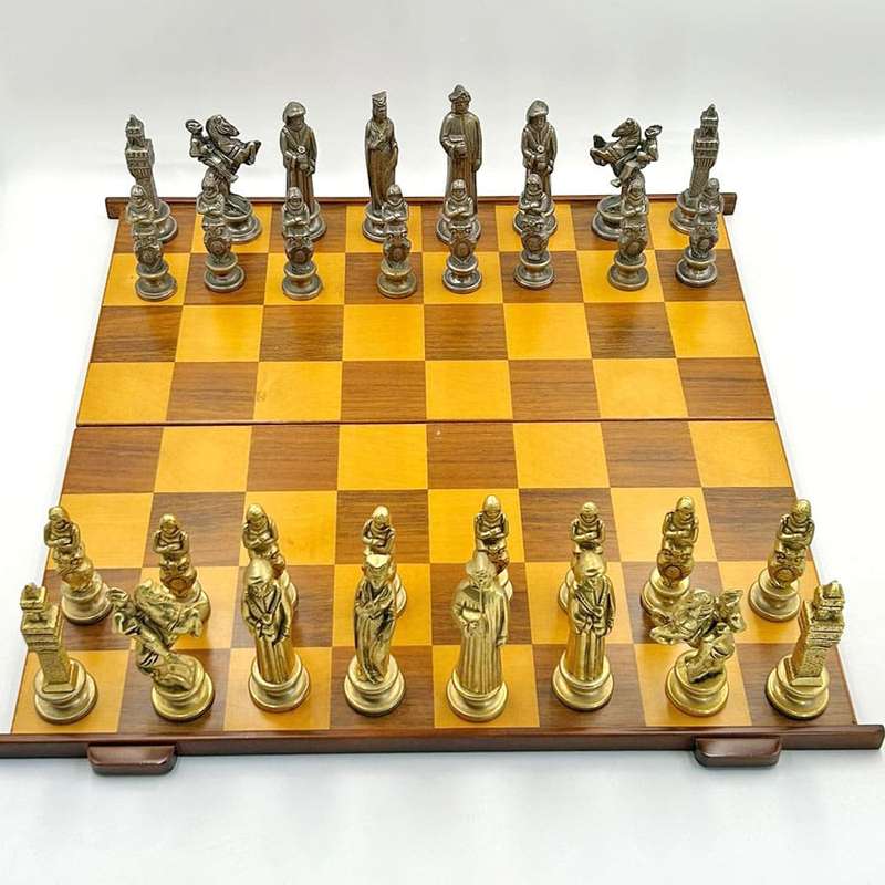 Chess Set Silver and Gilt Metal In original Box