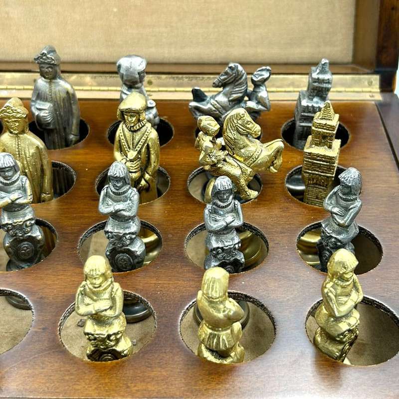 Chess Set Silver and Gilt Metal In original Box