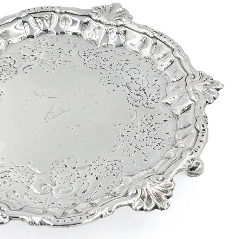 Georgian Silver Calling Card Tray London 1749 William Peaston