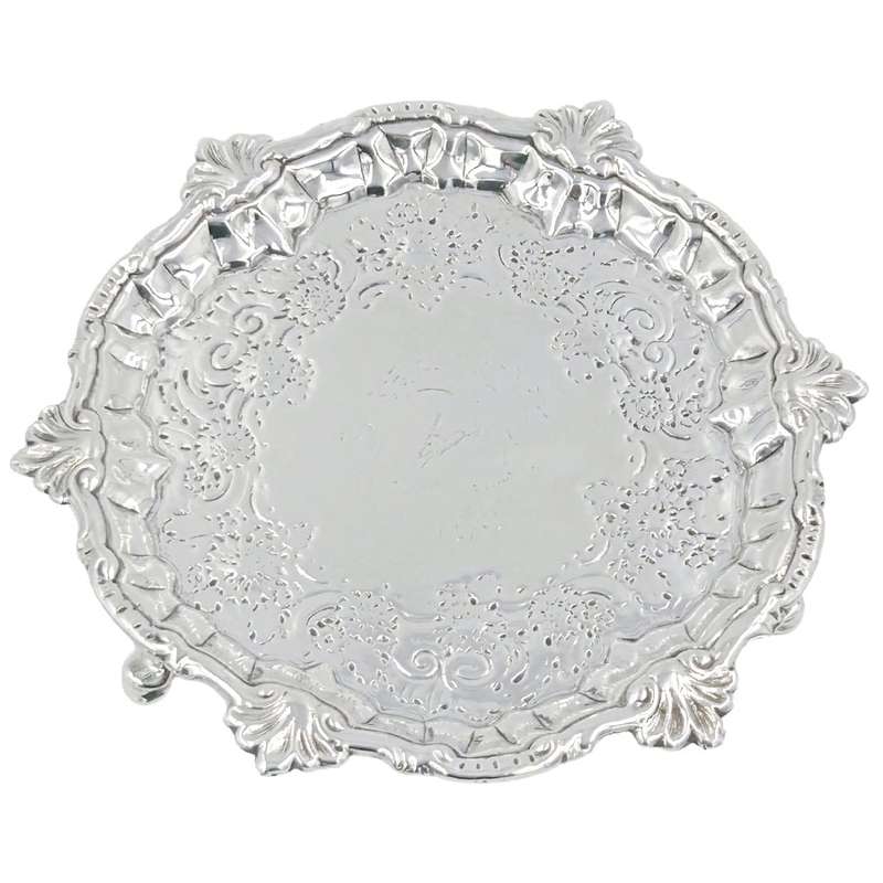 Georgian Silver Calling Card Tray London 1749 William Peaston