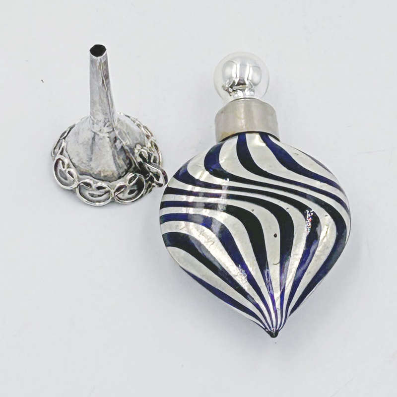 German Mercury Glass Miniature Perfume Bottle and Funnel C1920