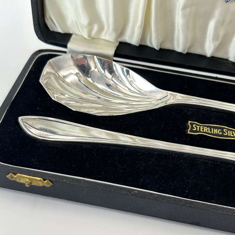 Hallmarked Silver Boxed Serving Spoons Sheffield 1959