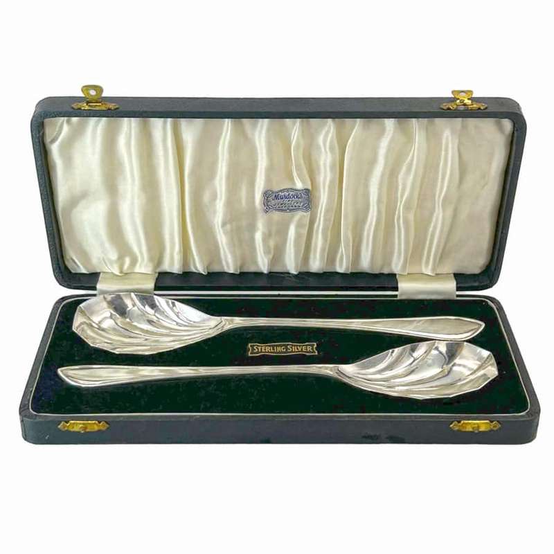 Hallmarked Silver Boxed Serving Spoons Sheffield 1959