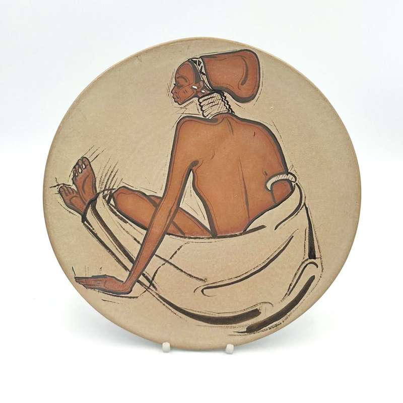 Kalahari South African Pottery Wall Plate Seated Lady C1950