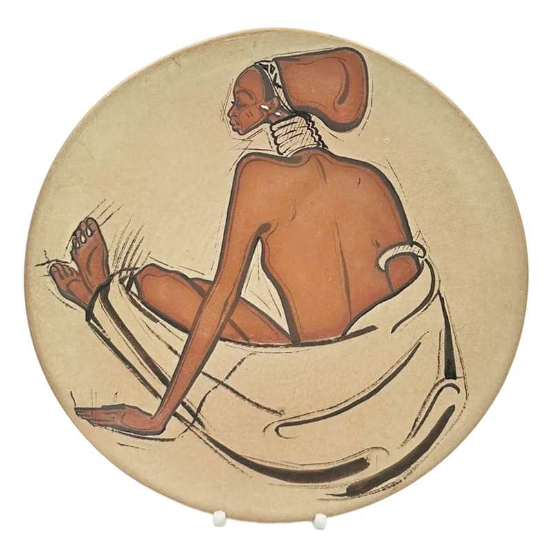 Kalahari South African Pottery Wall Plate Seated Lady C1950