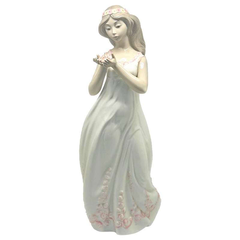 Nao By Lladro Large Figurine Lady Holding  Flower